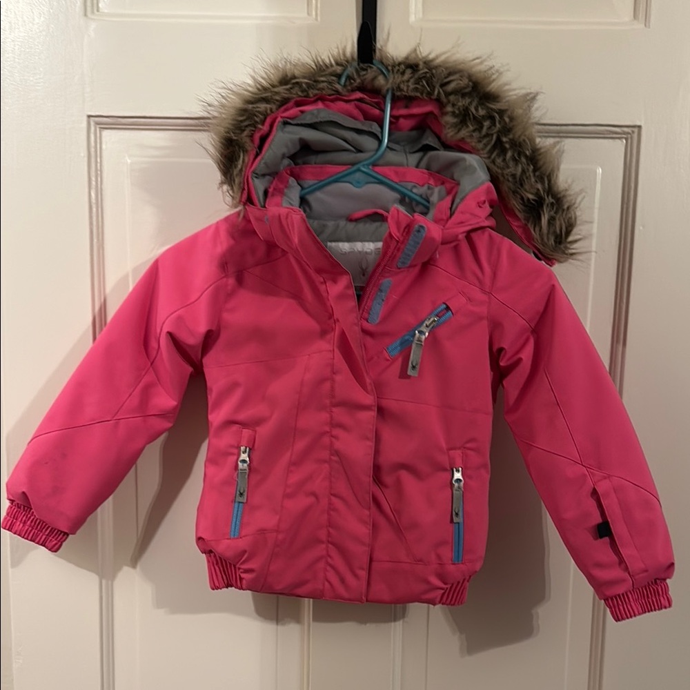 Spyder Pink Hooded Jacket with Faux Fur Trim ski jacket